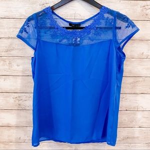 Fate Bright Blue Lacey Chiffon Blouse